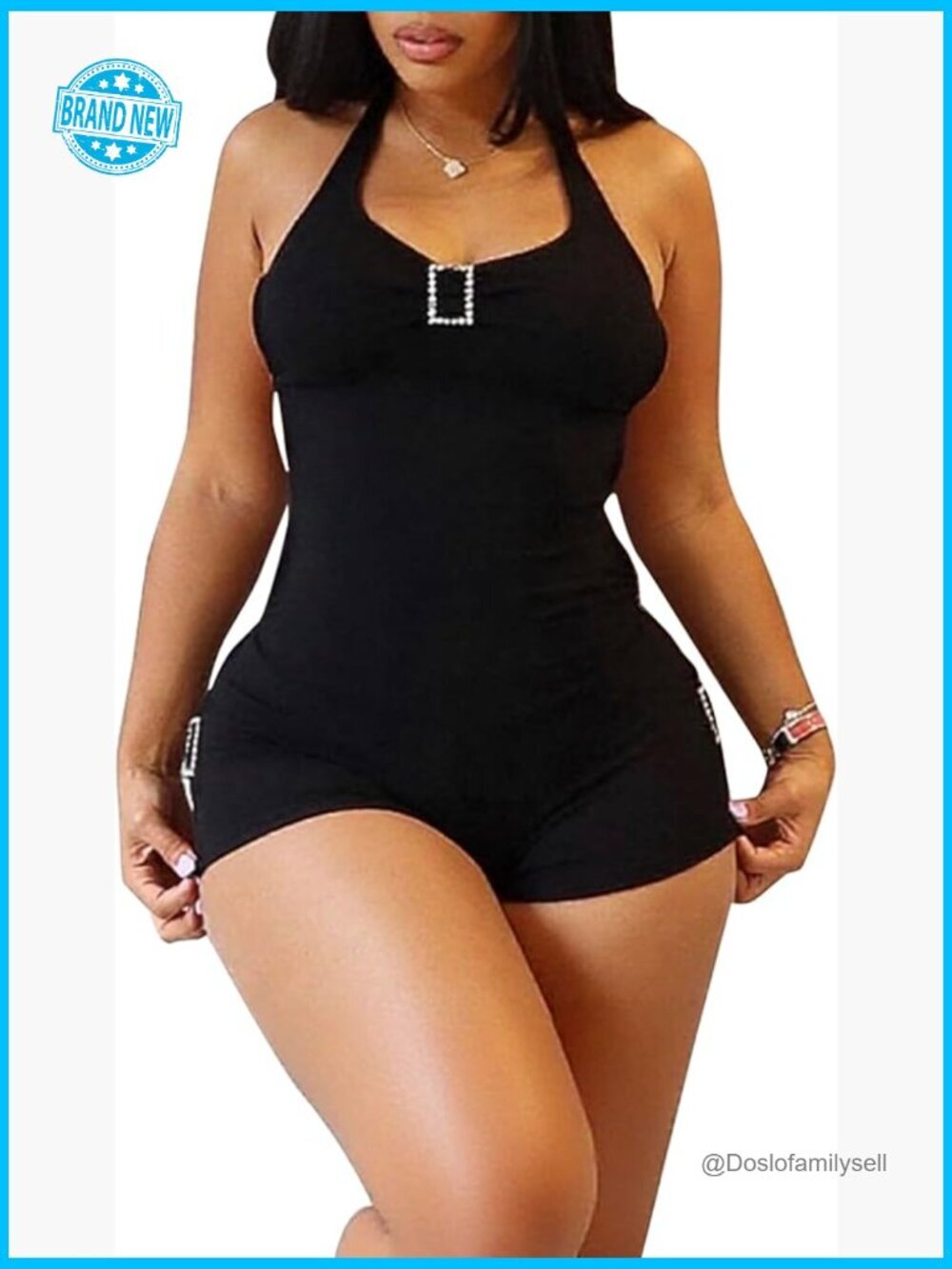 Sexy Bodycon Halter Jumpsuit Backless Lace Up Shorts Romper Club Outfits